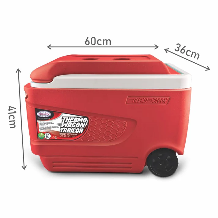 Thermo Wagon Insulated Ice Cooler 45Ltr with Wheels Red Thermo Wagon Insulated Ice Cooler 45Ltr with Wheels Red
